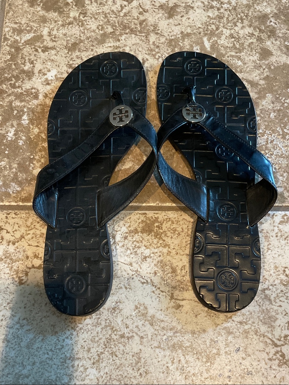 Tory Burch Black Logo Medallion Flip Flops